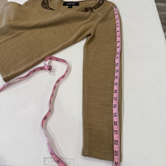 Vintage 1980’s Kasper Sweater Wool Blend V-neck Scroll Embroidery Taupe Size Med - Picture 6 of 10